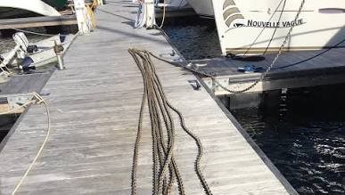 Boat mooring lines on a dock